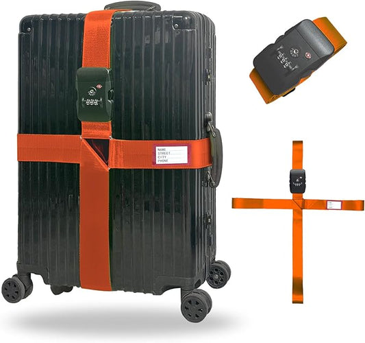 Luggage Straps TAS,Travel Strap with Name tag,Easy to Identify,Luggage Straps TSA Approved with Lock,Combination Luggage Lock with Adjustable Length,Compatible with 20-34 inch Luggage(Orange 1 Pack)