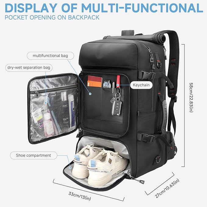 SWICKY Travel Backpack with Vacuum Air Bag, 60L Expandable Large Capacity Vacuum Seal Backpack for 17 Inch Laptop, Water Resistant,One Week Business Travel - Pressing by Hand