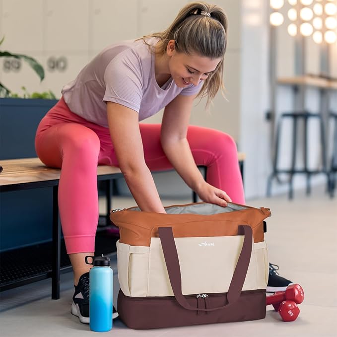 ETRONIK Gym Bag for Women, Personal Item Travel Bag with Shoes Compartment, Weekender Overnight Duffel Bag with Wet Pocket & USB Charging Port, Carry On Bag for Women, Travel, Gym, Weekend