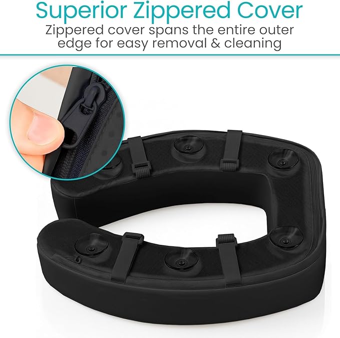 Vive Toilet Seat Cushion (Soft Cushioned Foam) - Easy Clean Padded Bathroom Attachment - Elongated, Standard Seats - Comfort and Support Donut for Handicap, Adults (2" Cushioned Foam, Black)