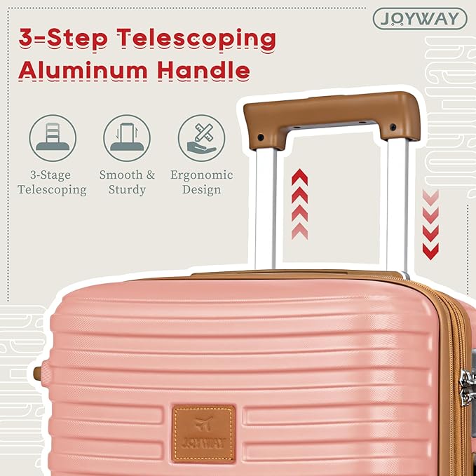 Joyway Expandable Carry on Luggage Sets Airline Approved, Lightweight Hard Shell 20 Inch Carry-on Suitcase with Spinner Wheels (Carry on luggage，Pink)