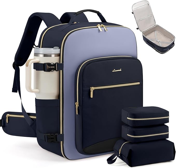 LOVEVOOK 56L Travel Backpack for Women & Men, Airline Approved Carry On Luggage with 3 Packing Cubes, TSA Overnight Bags, Waterproof Personal Item Bag, Weekender Essentials Backpacks fits 17" Laptop