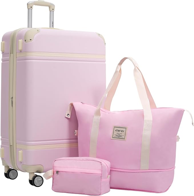 Merax 28 Inch Checked Luggage, Expandable Suitcase with Spinner Wheels, Hard Shell Vintage Luggage Set with TSA Lock(Light Pink)