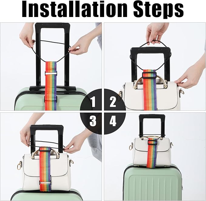 4 Pack Adjustable Luggage Straps Suitcase Belt for Add a Bag, Lightweight Easy Elastic Wrap Belts for Attaching Extra Bags, Luggage Straps Bag Bungee, Travel Accessories(Black/Rainbow)