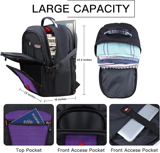 Travel Backpack, 18.4 Inch Laptop Backpacks for Men Women, 55L Anti Theft Water Resistant College Bussiness TSA Airline Approved Work Computer Backpack, Purple