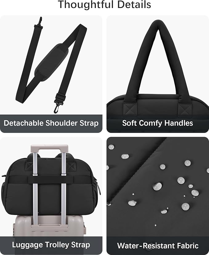 oscaurt Gym Bag for Women Puffer Duffle Bag for Travel Water Resistant Carry On Weekender Overnight Duffel Dance Bag with Shoe Compartment