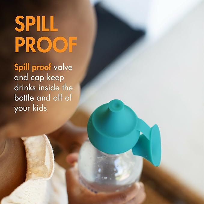 Boon Snug Sip Universal Water and Juice Silicone Bottle Toppers - Soft Spout Conversion Caps with Spill Proof Valves - Silicone Bottle Covers for Travel - Includes 4 Toppers and 4 Cases