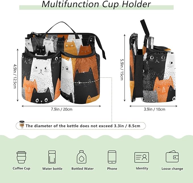 Luggage Cup Holder for Suitcases Free Hands Travel Cup Holder Portable Suitcase Cup Drink Holder Luggage Cup Caddy Bag Carrier Black and White Orange Cat
