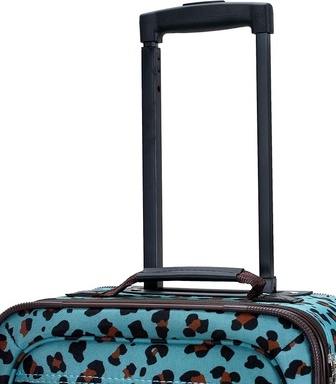 Rockland Jungle Softside Upright Luggage Set, Blue Leopard, 4-Piece Set (14/29/24/28)