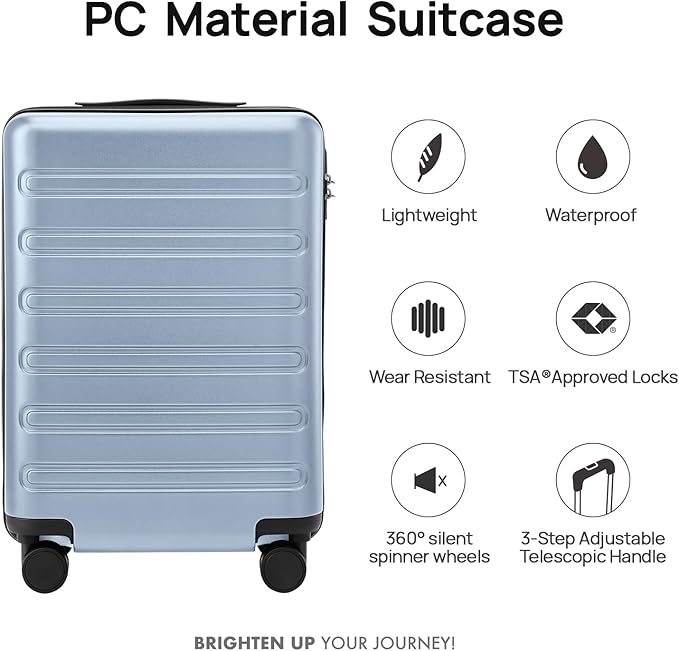 NINETYGO Medium Checked Luggage 24 Inch, Checking In Luggage with Smooth Double Spinner Wheels, Hard Shell PC+ABS Suitcase, Lightweight Travel Luggage, TSA Approved (Blue, Andes)
