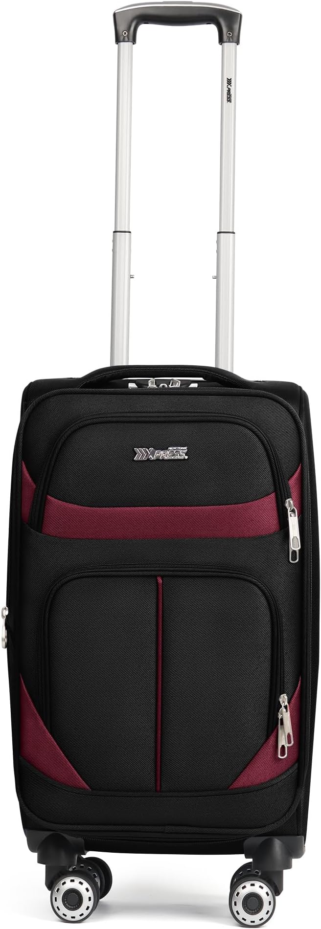 20" Luggage, Softside Suitcase with LOCK,Expandable Luggage w/Double Spinner Wheels, Lightweight Rolling Suitcases for Travel Carry On Luggage（Black-Burgundy,20in）