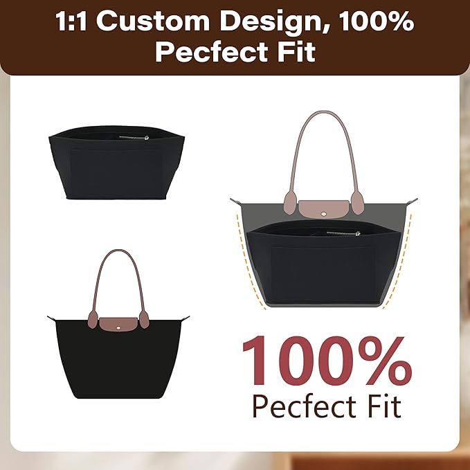 Fit Longchamp Organizer Insert, for Long Champ Le Pliage L Bag Handbag Women, with Cup Holder, Large/Black