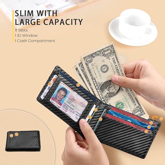 Zitahli Bifold Wallets for Men - Slim RFID Leather Credit Card Holder for 6-11 Cards, Minimalist Thin Wallet with ID Window & Cash Slot,Front Pockt Carteras Para Hombres, Birthday Gifts for Men | Slim, RFID Blocking, Premium, Front Pocket, Gift Box, Le...
