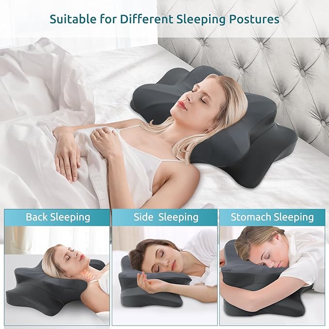 DONAMA Cervical Pillow for Neck and Shoulder Pain Relief, Cooling Contour Memory Foam Pillow, Dual-Height Ergonomic Neck Support Pillow for Side Back Stomach Sleepers with Removable Pillowcase