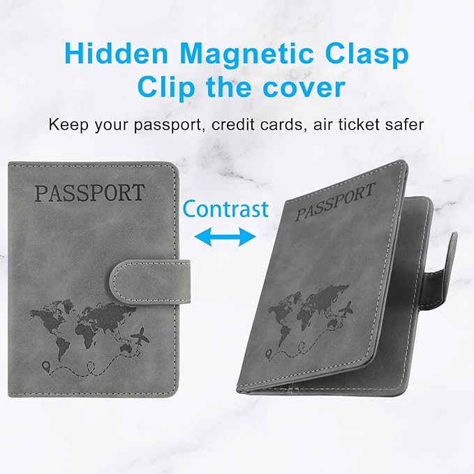 ACdream Passport Holder for Travel Essentials, Rfid Blocking Passport Wallet Cover Case for Travel Must Haves Accessories, Book Holders for Women/Men- Grey