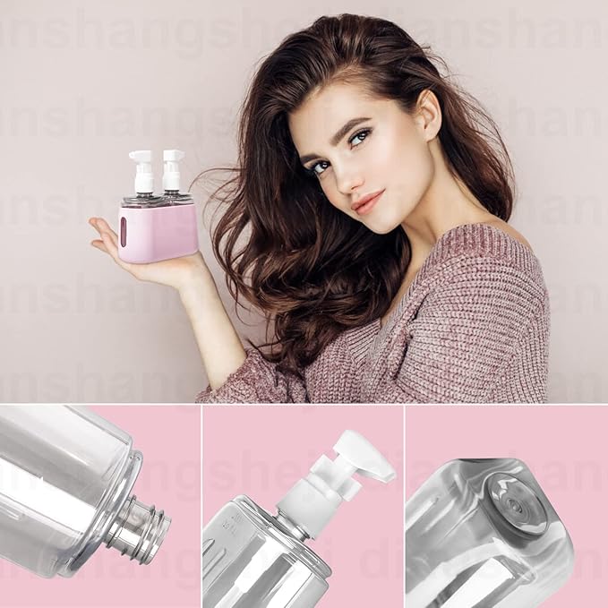 Yamadura Travel bottles for Toiletries, TSA Approved Travel Containers, Refillable, Portable, Spray Bottles and Pump Bottles with Labels for Creams, Perfumes and Shampoos (Pink)