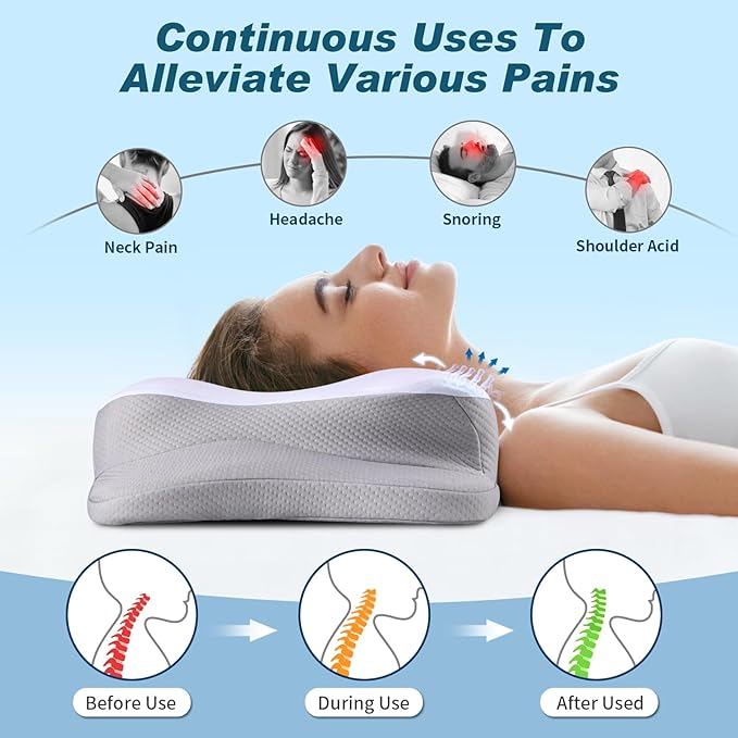 Cervical Neck Pillow - Cooling Ergonomic Neck Support Pillow for Sleeping, Orthopedic Contour Memory Foam Pillows for Side, Back & Stomach Sleepers with Pillowcase