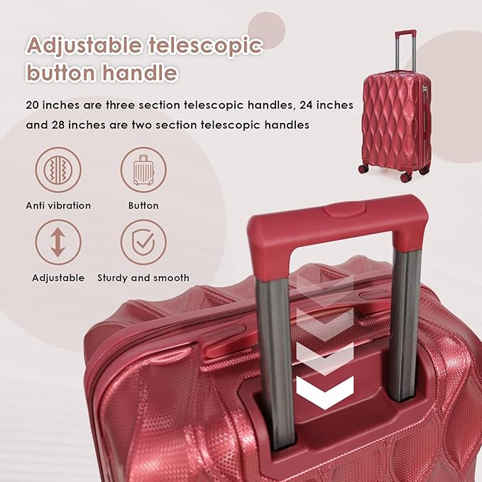 luggage sets 3 piece, 3 piece luggage sets with spinner wheels Hardside Lightweight Luggage 20in 24in 28in. (red)