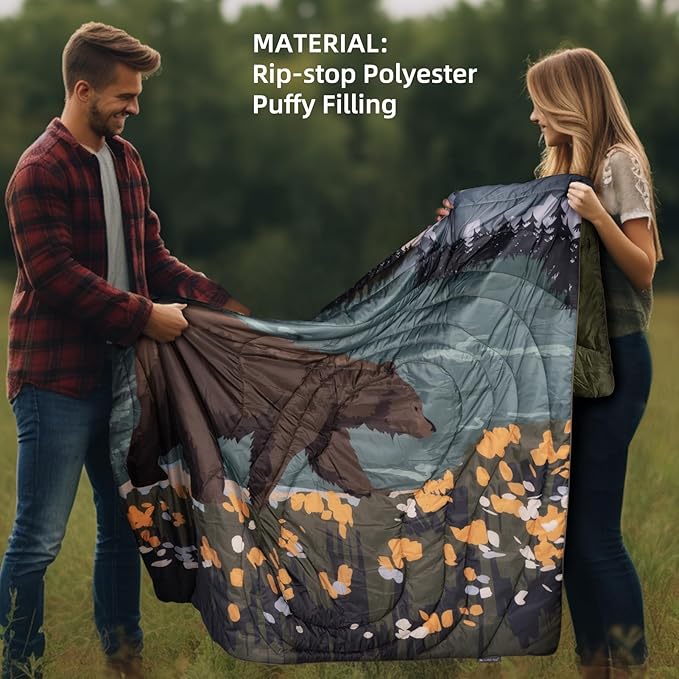 Camping Blanket Puffy - Outdoor Stadium Blanket Wearable, Lightweight, Packable, Machine Washable Camping Quilt for Traveling, Picnic, Beach, Party 78"x 56" (Haze Blue)