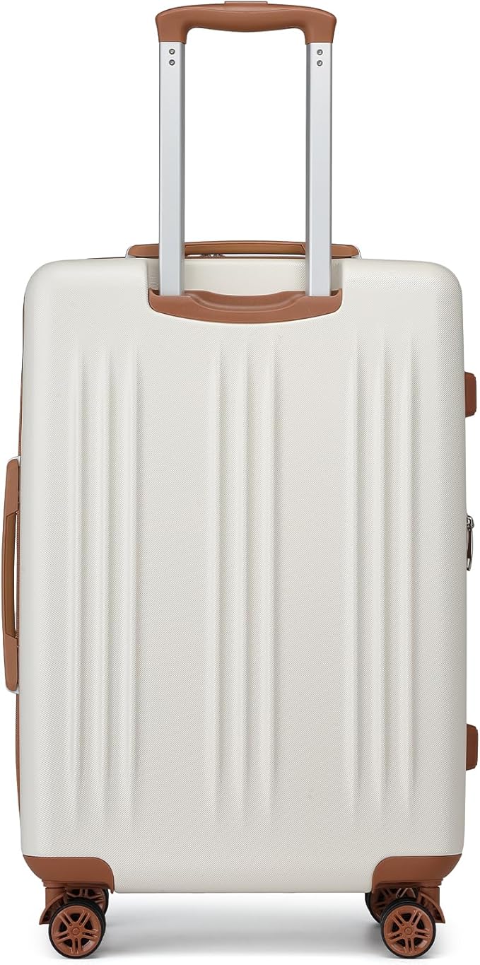Kono Lightweight 28 Inch Expandable Luggage with Quiet Spinner Wheels TSA Lock, Scratch and Drop Resistant PC+ABS Hardside Durable Large Checked Suitcase, Cream White & Brown