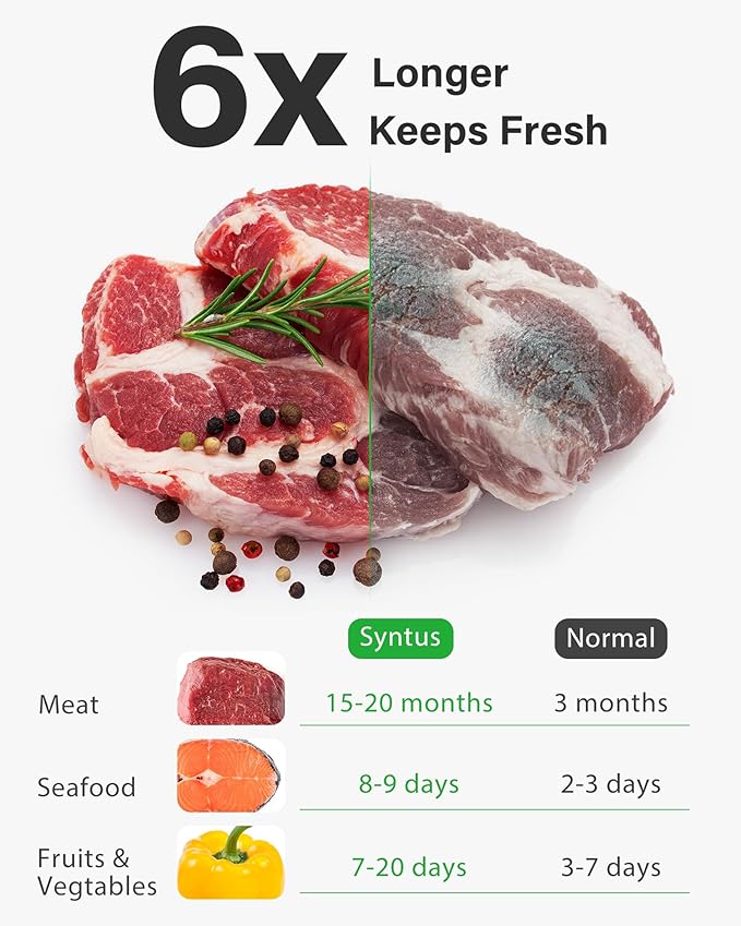 Syntus Vacuum Sealer Bags for Food, 300 Quart 8" x 12" and Pint 6" x 10" Commercial Grade PreCut Bag, BPA Free Food Vac Bags for Storage, Meal Prep or Sous Vide