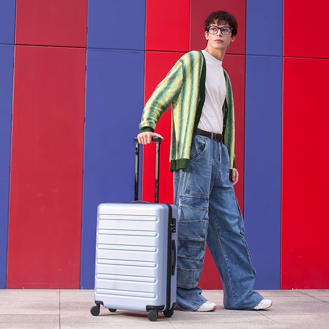 NINETYGO Large Checked Luggage 28 Inch, Checking In Luggage with Smooth Double Spinner Wheels, Hard Shell PC+ABS Suitcase, Lightweight Travel Luggage, TSA Approved (Blue, Andes)