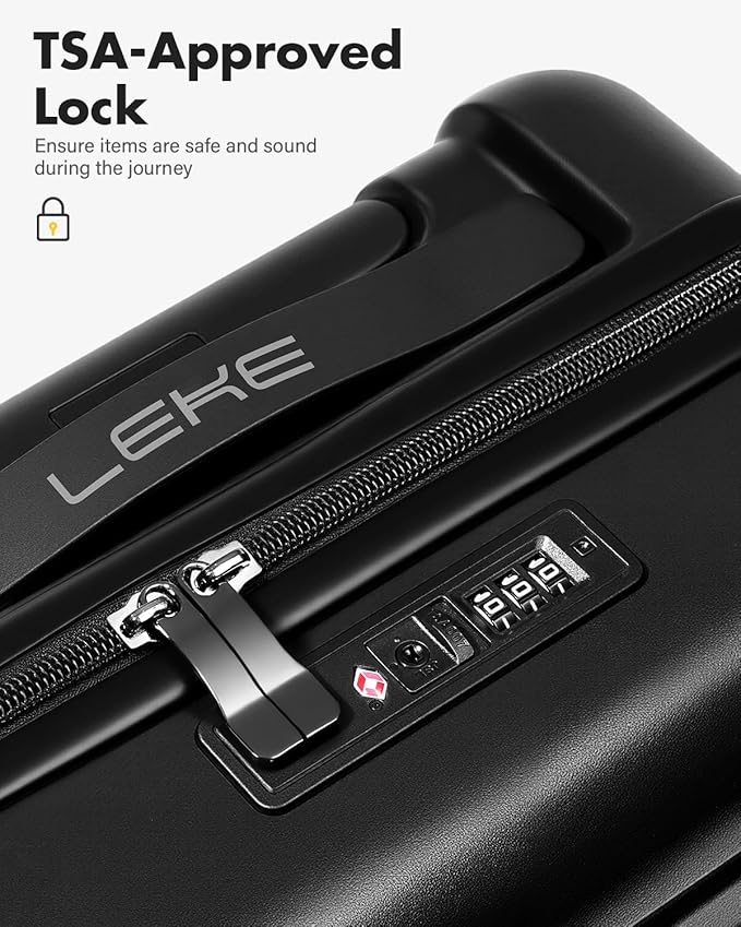 Lekesky 18 Inch Expandable Carry On Luggage Airline Approved, Hard Shell Suitcase with TSA Lock, Lightweight Spinner Wheels for Travel Weekend Trips Men Women, Black