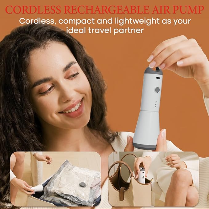 Travel Vacuum Storage Bags with Rechargeable Cordless Pump, 12 Pack Vacuum Seal Bags for Clothing(4 Large+4 Medium+4 Small), Compression Packing for Clothes Suitcase Luggage Blanket Pillows