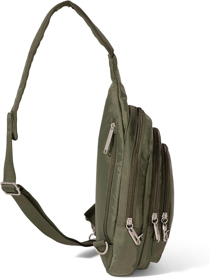 Baggallini Securtex® Anti-Theft Multi Zip Sling - Lightweight 8.6"x15.2" Travel Bag with Locking Zippers & RFID Protection
