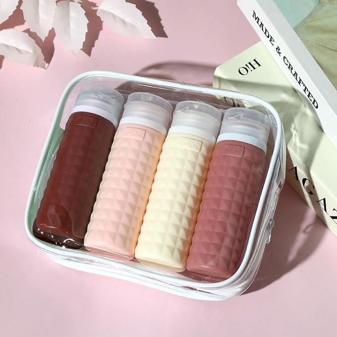 Travel Bottles for Toiletries, TSA Approved Travel Size Containers, Leak Proof Silicone Shampoo Bottles, Small Toiletry Containers with Clear Bag for Shampoo Conditioner Lotion