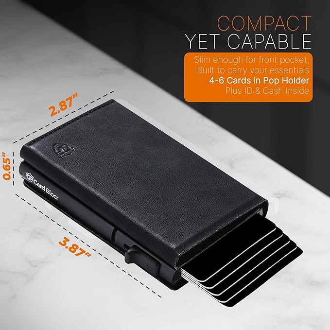 Conceal Plus Card Blocr Pop Up Wallet for Men - Slim Metal RFID Blocking Card Holder (4-6 Cards Ejector) - Minimalist Smart Front Pocket Wallet with Internal Cash + ID Storage