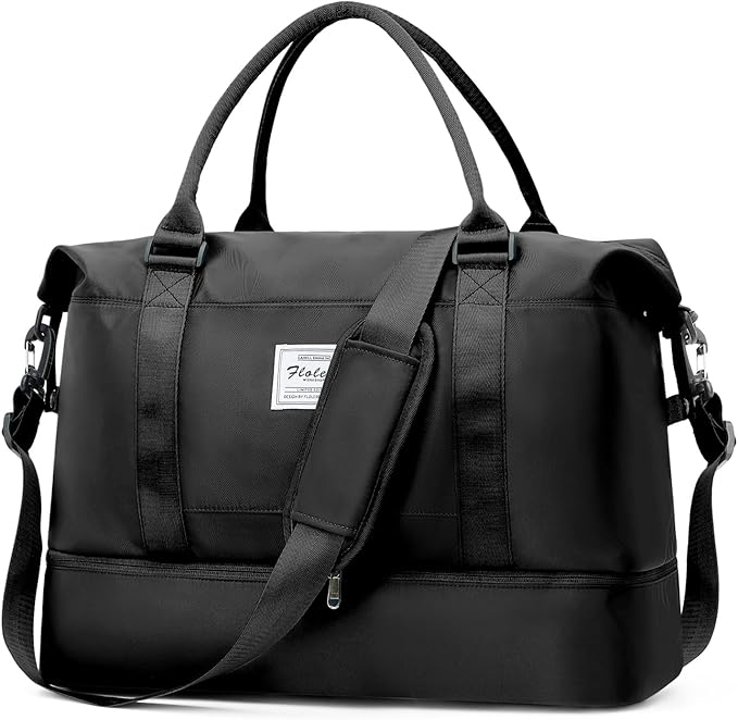 Weekender Bags for Women, Travel Duffel Bags with Shoe Compartment,Personal Item Travel Bag for Airlines, Carry on Overnight Tote Bag for Women，Black
