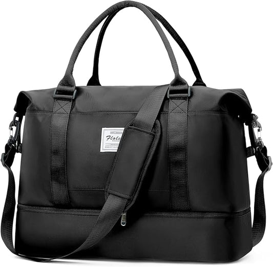 Weekender Bags for Women, Travel Duffel Bags with Shoe Compartment,Personal Item Travel Bag for Airlines, Carry on Overnight Tote Bag for Women，Black