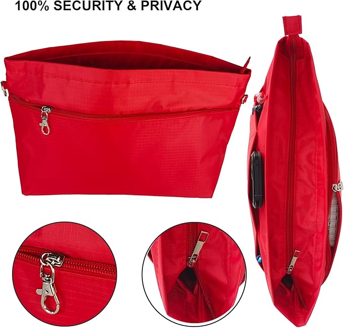 Time Wing Handbag Tote Purse Organizer Insert Bag Liner Shaper Divider Zipper 11 Pockets Compartments Small Red