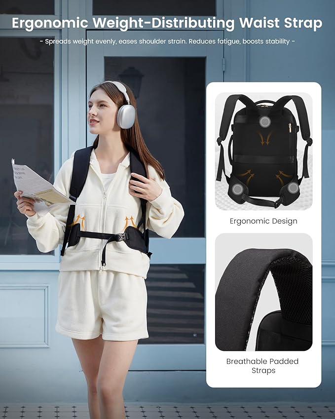 LOVEVOOK Travel Backpack For Women & Men with Waist Strap,50L Waterproof Carry On Backpack Luggage Travel Essentials Flight Approved,TSA Personal ltem Travel Bag Weekender Daypack with 3 Packing Cubes