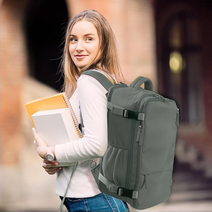 Hanples Travel Backpack as Personal Item Travel bag Flight Approved, 35L Carry on Backpack, 17 Inch Laptop Backpack, Waterproof Backpack, Casual Bag with 2 Toiletry Bags (Olive Green)