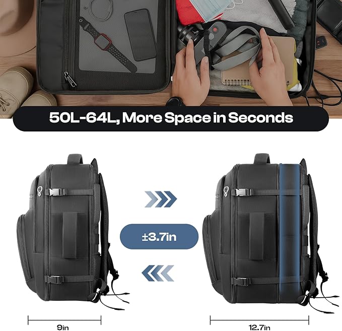 Expandable 1-7 Days Travel Backpack, TSA Approved Carry On Backpack for 18.4" Laptop, Spacious Business Backpack with Multi-Pockets for Work, Travel, College & Daily Use