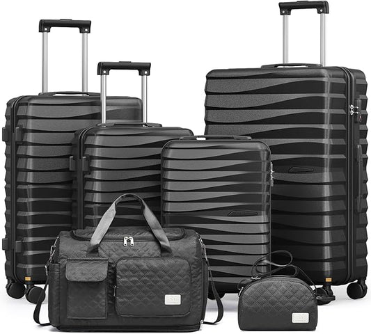 Joyway Luggage Sets 6 Piece with Detachable Spinner Wheels, Lightweight Hard Shell Travel Suitcse Set with TSA Lock (Black, 6 Piece Set)