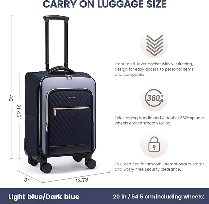 LOVEVOOK Carry On Luggage 22x14x9 Airline Approved,20 Inch Carry-on Suitcase for Women,Softside Suitcases with Wheels,Rolling Checked Luggage with TSA Lock,Lightweight Travel