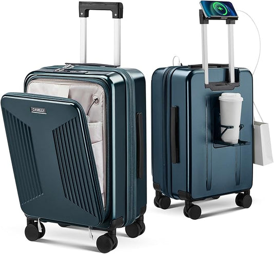 Carry on Luggage Top opening Suitcases, Expandable with Cup Holder and USB Charging Port,Lightweight with Front Pocket Rolling Suitcases with Spinner Wheels