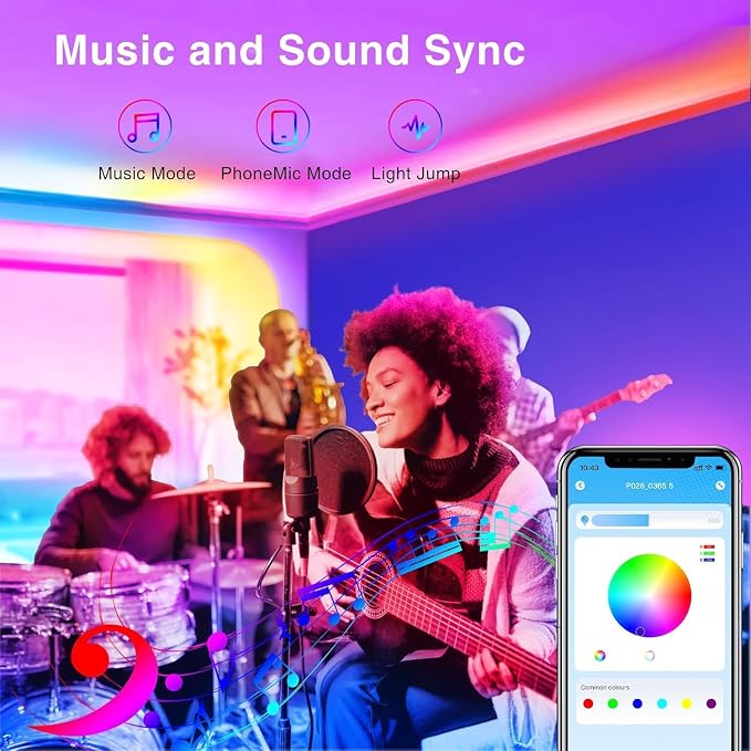 TJOY 200ft Bluetooth LED Strip Lights, Long Strip Lighting Music Sync, RGB Color Changing LED Lights for Bedroom with Remote,Smart Phone APP Control, Ceiling Living Room Decor (APP+Remote+Mic/2 Roll) | Music Sync Rope Lights via Bluetooth for Room Deco...