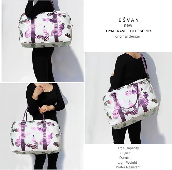 ESVAN Travel Tote Duffel Gym Bag,Weekender Overnight Carry-on Tote Crossbody Bag with Wet Pocket and Trolley Sleeve Upgraded