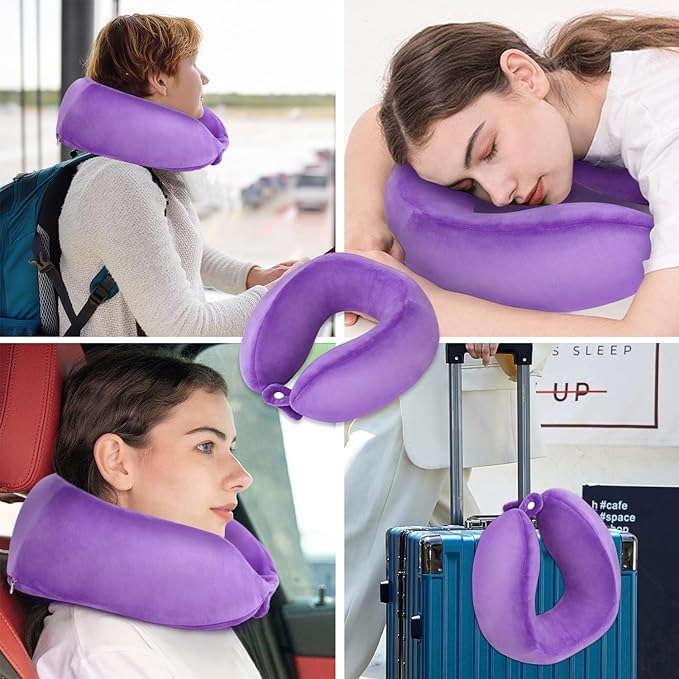 Travel Pillows for Airplanes U-Shaped Memory Foam Neck Pillow Support Headrest and Neck Removable Breathable Neck Pillow for Car Office Home Camping Use