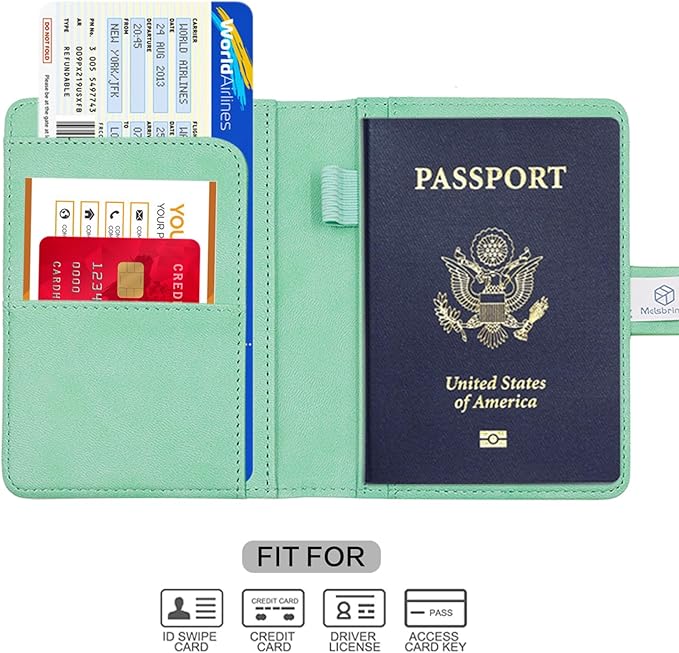 Melsbrinna Premium Leather Passport Holder Covers Case, Waterproof Rfid Blocking Travel Wallet Passport Holder with Pen Holder, Cute Passport Book for Women/Men