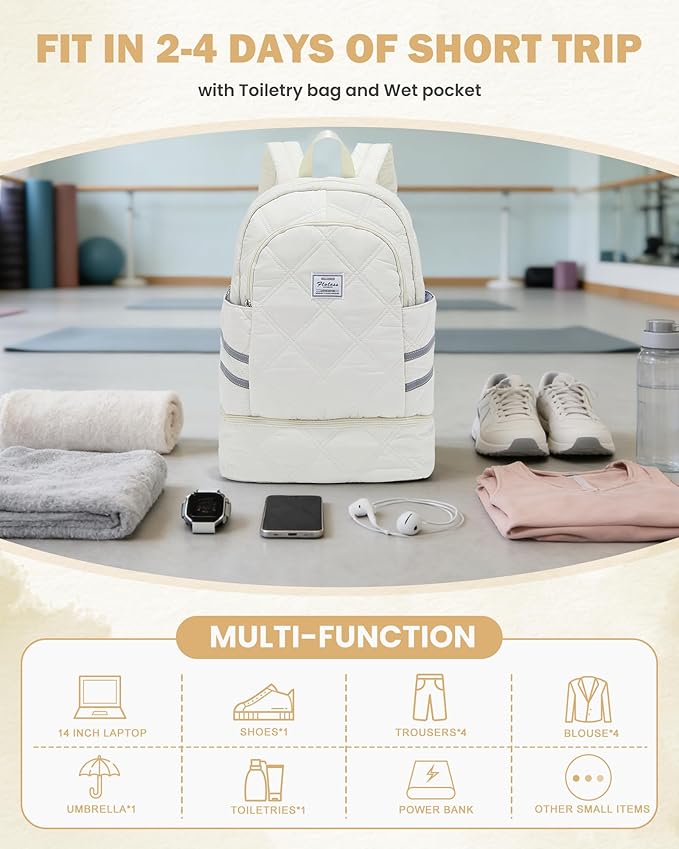 Gym Backpack for Women Men, Lightweight Gym Bag with Shoe Compartment, Water Resistant Sports Backpack with Wet Pocket, Large Capacity Cheer Backpacks for Girls, Beige