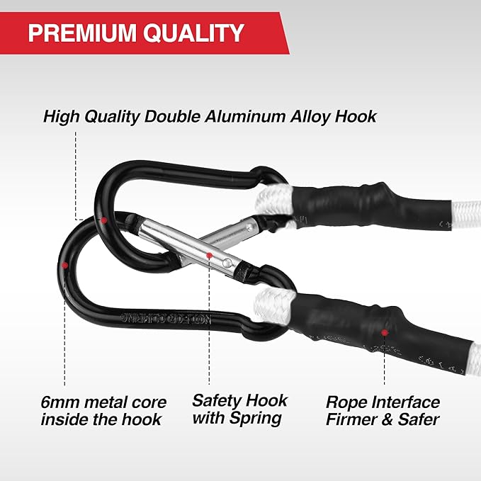 WORKPRO 24 Inch Bungee Cords with Hooks, 4 Pack Superior Rubber Heavy Duty Bungee Straps Strong Elastic Rope for Outdoor Tent, Luggage Rack, Camping, Cargo, RV, Bike, Transporting, Storage, White