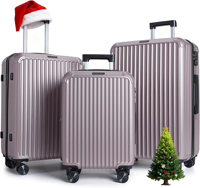 LIGHT FLIGHT Luggage Sets, Durable Hard Shell 3 Piece Set Suitcase with Spinner Wheels, Hardside Lightweight Luggage set with TSA Lock, Large Travel Luggage Set (20" 24" 28"), Rose Purple