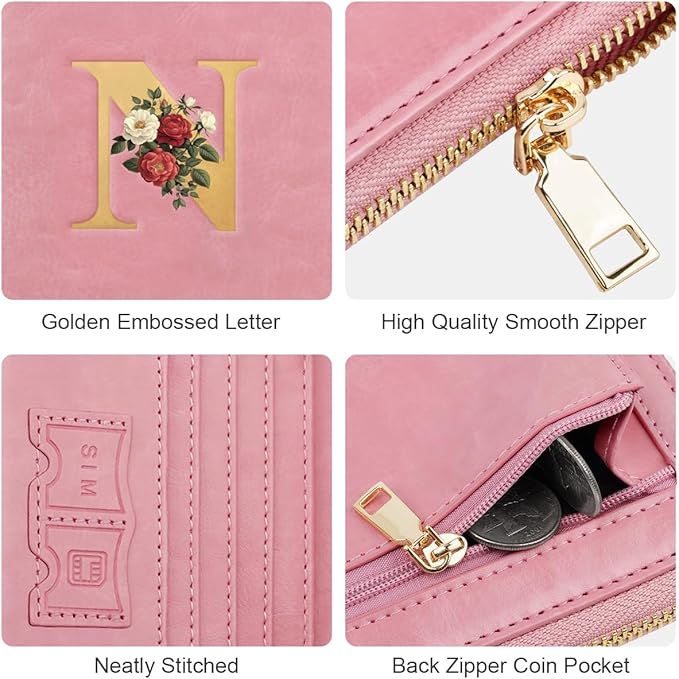 Passport Holder for Travel Personalized Passport Holder Initial Letter Rose Flower RFID Blocking Travel Wallets Credit Cards Holder for Women Men, Pink N