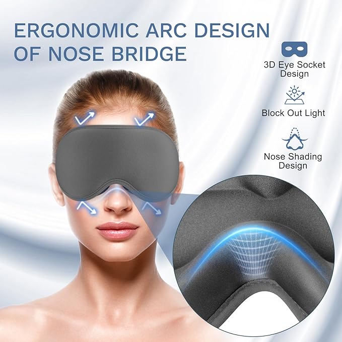 FlyCoco 99% Fully Block Out Light Eye Sleep Mask, 3D Deep Contoured Eyes Cover Zero Pressure, Long Lash Extension Eyes Mask with Adjustable Straps for Sleeping Travel Home Nap Rest Women Men (Grey)