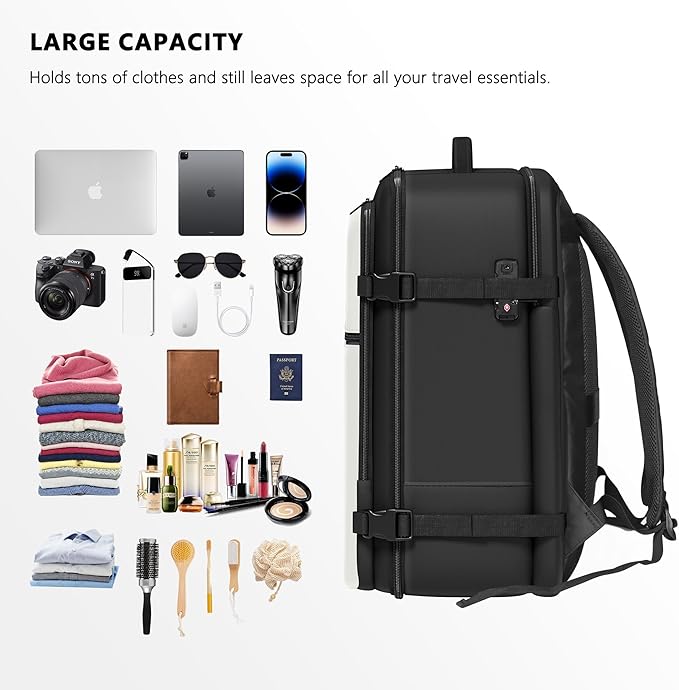 SUOCO Travel Vacuum Backpack with Portable Electric Pump, 45L Carry On Compression Seal Travel Backpack with Vacuum System, Traveling Packing Luggage Suitcase, White